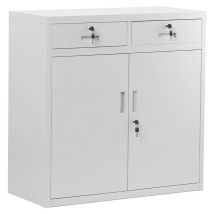 Kleiner Aktenschrank C17B Büroschrank mit 2 Schubladen Flügeltüren Metallschrank Pulverbeschichtet Metall Abschließbar 90 cm x 90 cm x 40 cm Grau