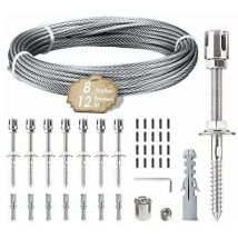 Zmleve - Kletterpflanzenstütze. 12 m langes Edelstahlseil-Aufhängeset. Inklusive 3 mm starkem Seil und 8 Spannschlössern. Geeignet für Gärten,