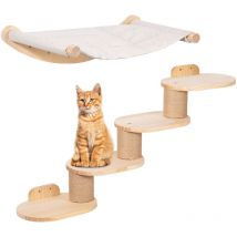 Kletterwand Katzen Wandmontage inkl. Katzentreppe & Katzenhängematte, Vierstufige Katzenkletterwand mit Jute-Kratzen für Katzen & Rutschfester Matte,