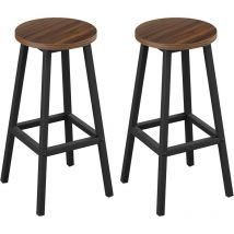 Klihome - 2x Taburetes de Bar, Taburete de Bar con Patas Reposapiés, Taburete sin Respaldo para Cocina, Comedor y Bar, Madera Oscura