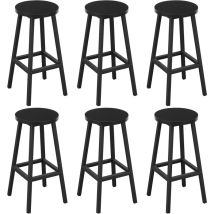 Klihome - 6x Taburetes de Bar, Taburete de Bar con Patas Reposapiés, Taburete sin Respaldo para Cocina, Comedor y Bar, Negro