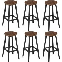 Klihome - 6x Taburetes de Bar, Taburete de Bar con Patas Reposapiés, Taburete sin Respaldo para Cocina, Comedor y Bar, Madera Oscura