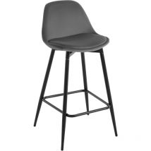1x Bar Stools Dining Room Kitchen Breakfast High Chairs Footrest Barstool with Cushioned Velvet Seat and Metal Frame, Dark Grey - Klihome