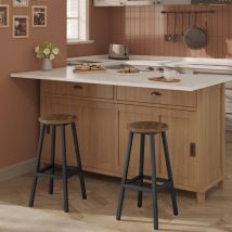Barhocker 2er Set, Barstühle Küchenstühle, rund Tresenhocker mit Fußstütze, Küchenhocker mit Metallgestell, bis 150 kg belastbar, für Bar Kücheninsel