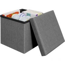 Pouf Rangement en Lin, Pouf Coffre 30x30x30cm, Tabouret Rangement, Design Pliable, Pouf de Rangement avec Couvercle, Gris Foncé - Klihome