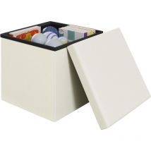 Pouf Rangement en Lin, Pouf Coffre 38x38x38cm, Tabouret Rangement, Design Pliable, Pouf de Rangement avec Couvercle, Crème - Klihome