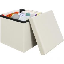 Pouf Rangement en Lin, Pouf Coffre, Tabouret Rangement 30x30x30cm, Design Pliable, Pouf de Rangement avec Couvercle, Crème - Klihome