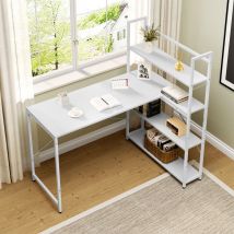 Klihome Schreibtisch L-Form, Eckschreibtisch, Computertisch mit Regal, Bürotisch mit Metallgestell, für Arbeitszimmer, Holzwerkstoff, 120x80x128.5
