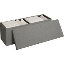 Klihome - Banc de Rangement Pliable 117L, 110x37, 5x37, 5 cm, Banc Coffre, Pouf de Chambre, Banc Bout de Lit, en Lin, Gris Foncé