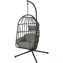 Klulk - Poltrona Sospesa Da Giardino Nida Struttura In Metallo + Cuscino Seduta Imbottito e Poggiatesta Portata 120kg (nero)