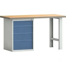 KLK - Werkbank pw 700 B1500xT700xH840mm Buche Multiplex lichtgrau, ral 7035 brillantblau, ral 5007 4 Schubl.