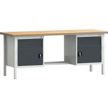 KLK - Werkbank pw 700 B2000xT700xH840mm Buche Multiplex lichtgrau, ral 7035 anthrazitgrau, ral 7016 2 Schubl. 2Türen