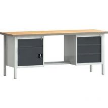 KLK - Werkbank pw 700 B2000xT700xH840mm Buche Multiplex lichtgrau, ral 7035 anthrazitgrau, ral 7016 4 Schubl. 1 Tür