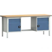 KLK - Werkbank pw 700 B2000xT700xH840mm Buche Multiplex lichtgrau, ral 7035 brillantblau, ral 5007 2 Schubl. 2 Türen