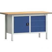 Werkbank PW 700 B1500xT700xH840mm Buche Multiplex lichtgrau, RAL 7035 enzianblau, RAL 5010 3 Schubl. 1 Tür