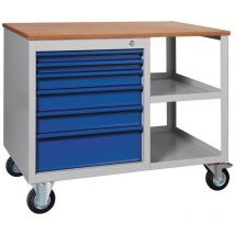 KLK - Werkbank pw 700 B1000xT620xH805mm Buche Multiplex lichtgrau, ral 7035 enzianblau, ral 5010 6 Schubl.