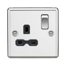 Knightsbridge - 13A 1G dp Switched Socket with Black Insert - Rounded Edge Polished Chrome