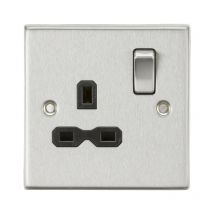 Knightsbridge - 13A 1G dp Switched Socket with Black Insert - Square Edge Brushed Chrome