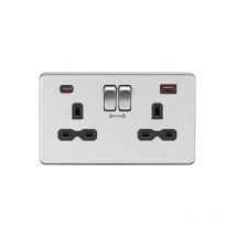 Knightsbridge - 13A 2G dp Switched Socket with Dual usb fastcharge ports (a + c) - Brushed Chrome with black insert