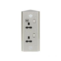 13A 2G Vertical Switched Socket with Dual usb Charger (2.4A) - Stainless Steel with black insert - Knightsbridge