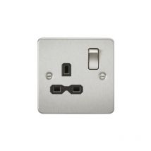 Knightsbridge - Flat plate 13A 1G dp switched socket - brushed chrome with black insert
