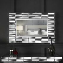 Carme Home - Knightsbridge Luxury Wall Rectangle Mirror 3D Mirrored Glass Effect Design For Bedroom Living Room Hallway (Grey)