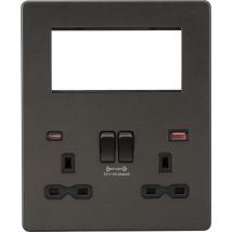 Knightsbridge - Petite Plaque Combiné Multimédia Sans Vis avec fastcharge - Bronze Fumé 230V IP20