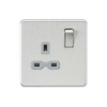Knightsbridge - Screwless 13A 1G dp switched Socket - Brushed Chrome with grey Insert