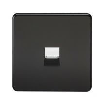 Screwless Telephone Extension Socket - Matt Black with Chrome Shutter - Knightsbridge
