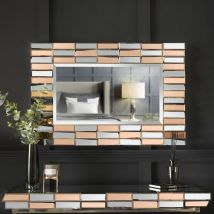 Carme Home - Knightsbridge Luxury Wall Rectangle Mirror 3D Mirrored Glass Effect Design For Bedroom Living Room Hallway (Rosegold)