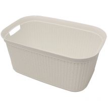 Knit Design Loop Plastic Rectangular Linen Washing Basket with Handles, Ivory