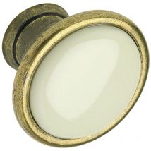 Siro - Knopf Oxnard ø 29 mm, Porzellan/ZN hellbeige/altmessing brüniert