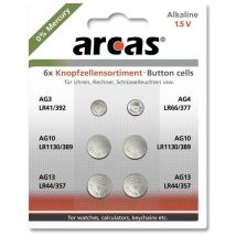 Knopfzellen-Set, AG3, AG4, AG10, AG13, 6-teilig - Arcas