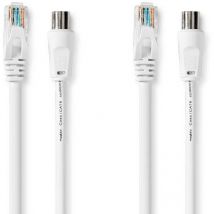 Northix - Koax cat6 kombikabel iec koax stecker rj45 stecker iec koax buchse rj45 stecker vernickelt rg58 75 ohm doppelt geschirmt 300 m rund pvc wei