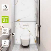 Kobertin-compact - Panneau Habillage wc suspendu , L120l1200.4 cm, effet doré, Calacatta gold by sanizéo