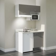 Cuisibane - Kochnischen K02L - 120 cm - Grau - Snova - Spüle rechts + Haushaltsgeräte weiß