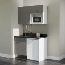 Kochnischen K07L - 120 cm - Grau - Nero - Spüle links + Haushaltsgeräte weiß