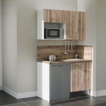 Kochnischen K07L-PT - 120 cm - Laminatplan, spüle Edelstahl, - Holzfront - Laminatplatte aus Holz - Kredenzen ja + Haushaltsgeräte Edelstahl