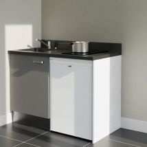 Kochnischen K08L - 120 cm - Grau - Nero - Spüle links + Haushaltsgeräte weiß