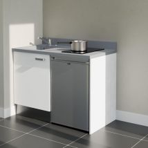 Cuisibane - Kochnischen K08L - 120 cm - weiß - Cromo - Spüle links + Haushaltsgeräte Edelstahl