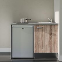 Kochnischen K08L-PT - 120 cm - Laminatplan, spüle Edelstahl, - Holzfront - betongraue Laminatplatte - Kredenzen nein + Haushaltsgeräte Edelstahl