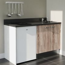 Kochnischen K17L - 140 cm - Holz - Nero - Spüle rechts + Haushaltsgeräte weiß