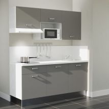 Kochnischen K30L-PT - 180 cm mit Arbeitsplatte und spüle - Graue Front - weiße Laminatplatte - Kredenzen ja + Haushaltsgeräte