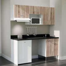 Kochnischen K55L - 180 cm - Holz - Nero - Spüle rechts + Haushaltsgeräte weiß