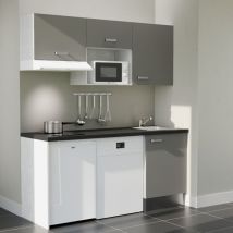 Kochnischen K55L-PT - 180 cm mit Arbeitsplatte und spüle - Graue Front - schwarze Laminatplatte - Edelstahl-Spüle - Kredenzen nein