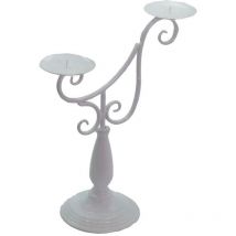 Weißer Arezzo-Metallkerzenhalter 2 Plätze cm31x15,5h44