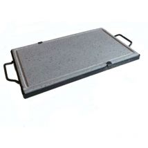 Bistecchiera con telaio e manici 30x50 cm in pietra naturale ollare spessore 2 cm lavica barbecue griglia made in italy Naturale 30x50 cm - Koem