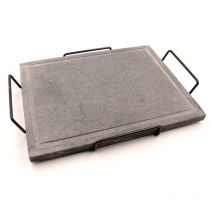 Koem - bistecchiera in pietra naturale ollare 30x40 cm con telaio e maniglie per barbecue griglia lavica