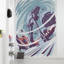 Komar Fototapete 280 x 200 cm Star Wars Concrete Hoth Vlies Blau, Weiß Digitaldrucktapete Concrete Hoth Battle of Hoth Beton-Optik 4 Bahnen