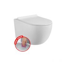 Coribi - komfort - Flanschloses Wand-WC unsichtbaren Befestigungen + ultradünner, abklappbarer Sitz + Fallbremse.